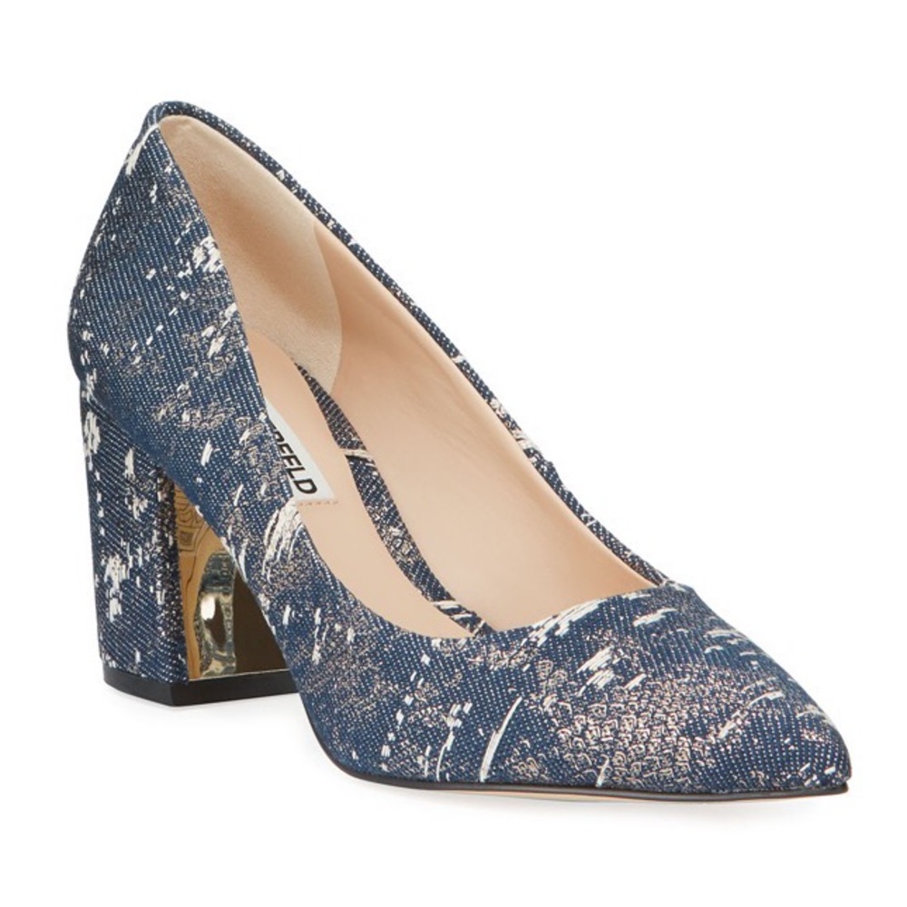 Karl Lagerfield Paris denim pointy toe pump heels